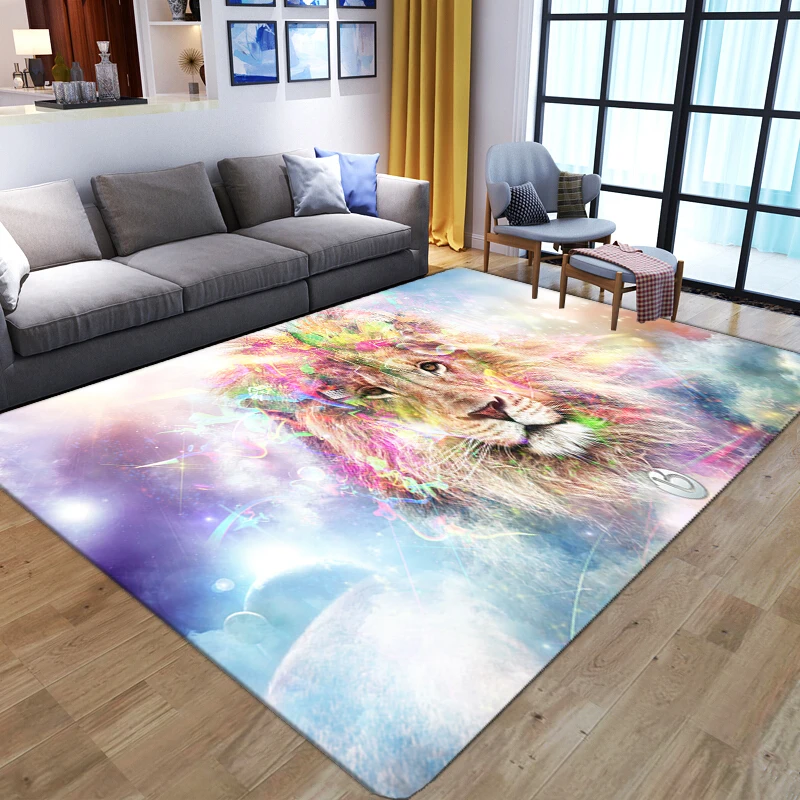 Kids Outdoor Floor Cushions - Cartoon Animal Lion 3D Carpets Living