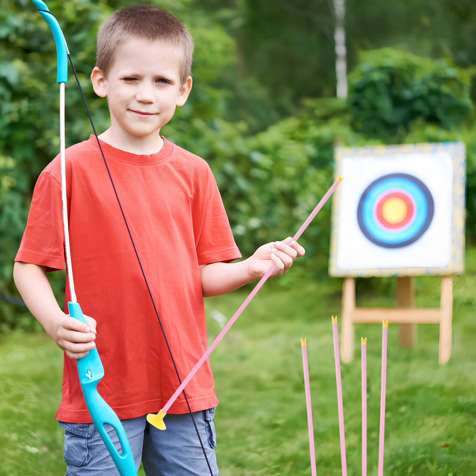 Kids Outdoor Archery Set - 6Pcs Children Suction Cup Arrows Bright