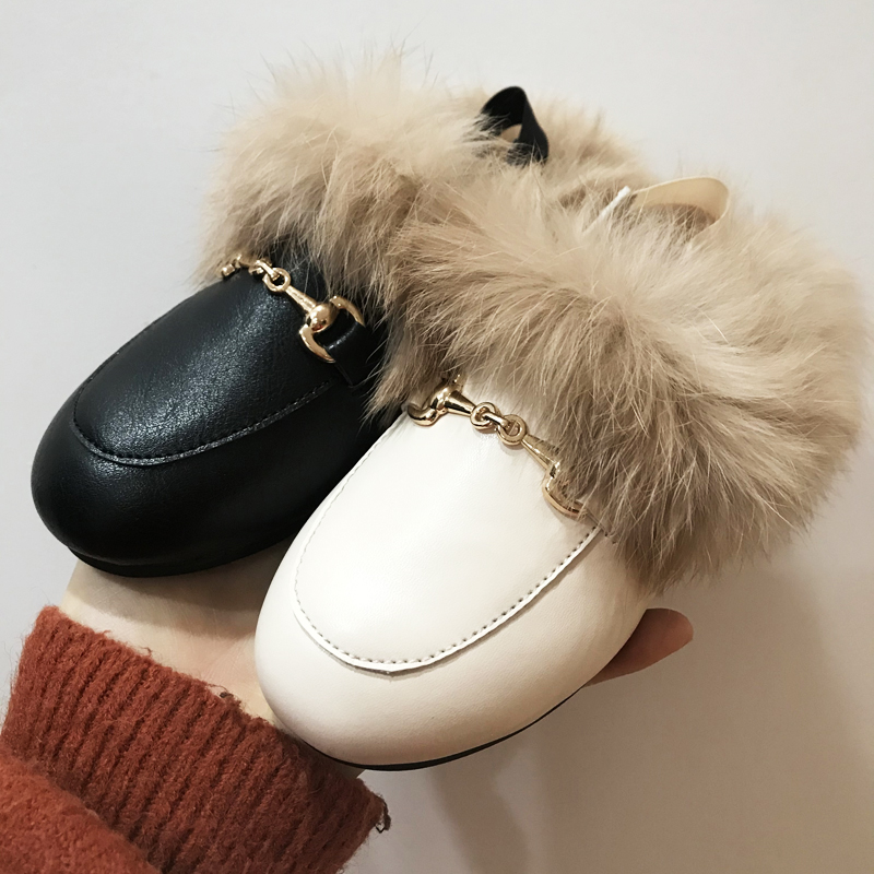 Kids Indoor Outdoor Slippers - Winter Kids Fur Princess Shoes Baby