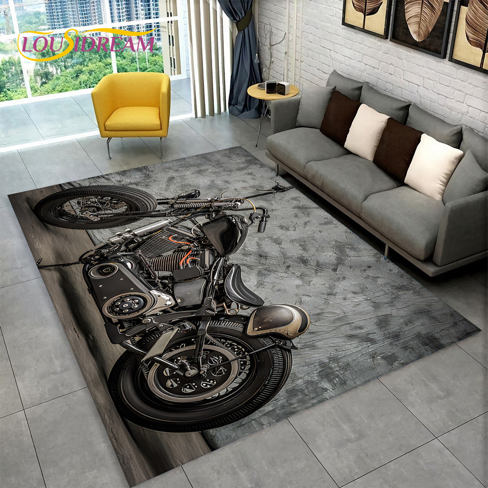 Kids Outdoor Lounge - 3D Retro Vintage Motorcycle Area Rug