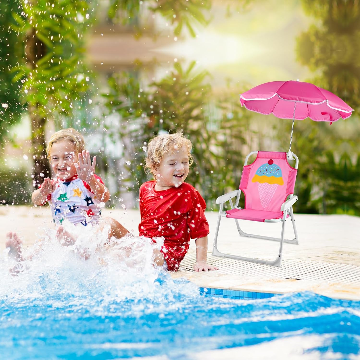 1 Set Folding Beach Chair with - Kids Outdoor Lounge Chair With Umbrella recension och pris