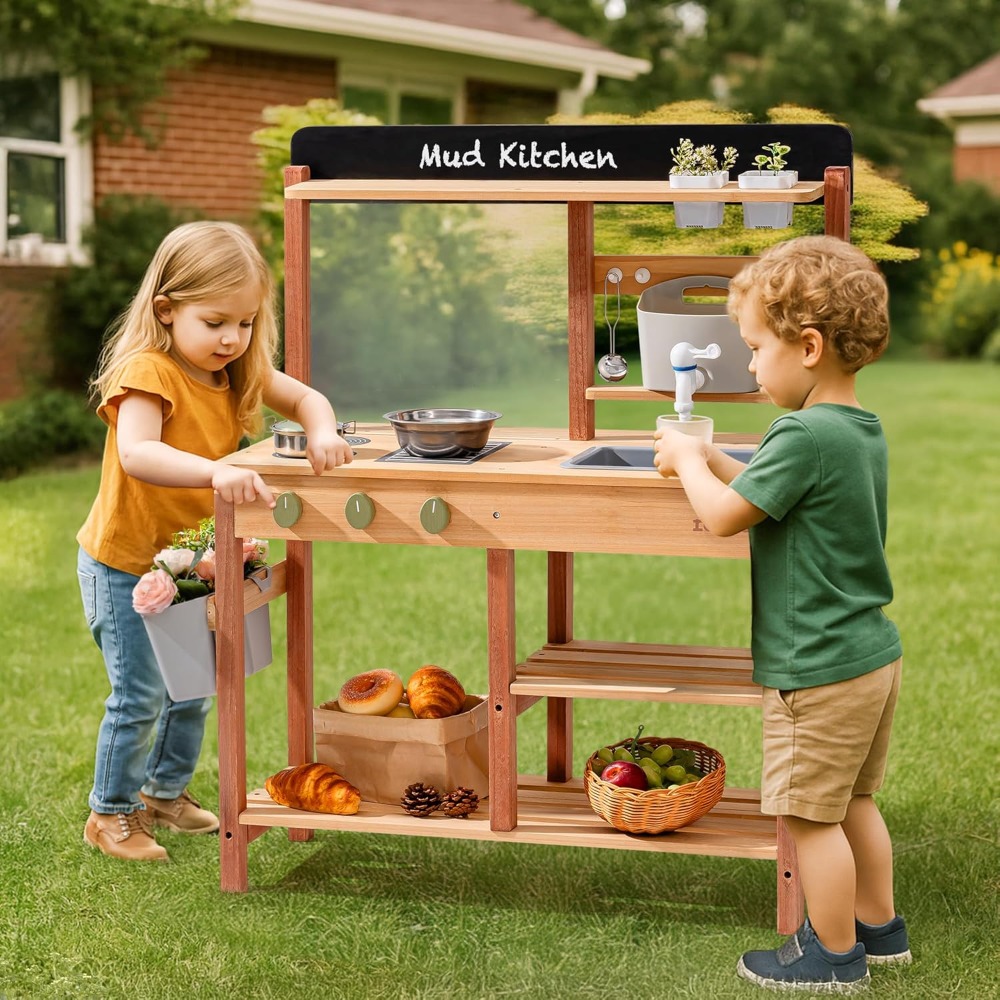US Shipping Wooden Mud Kitchen - Kids Outdoor Wooden Playset recension och pris
