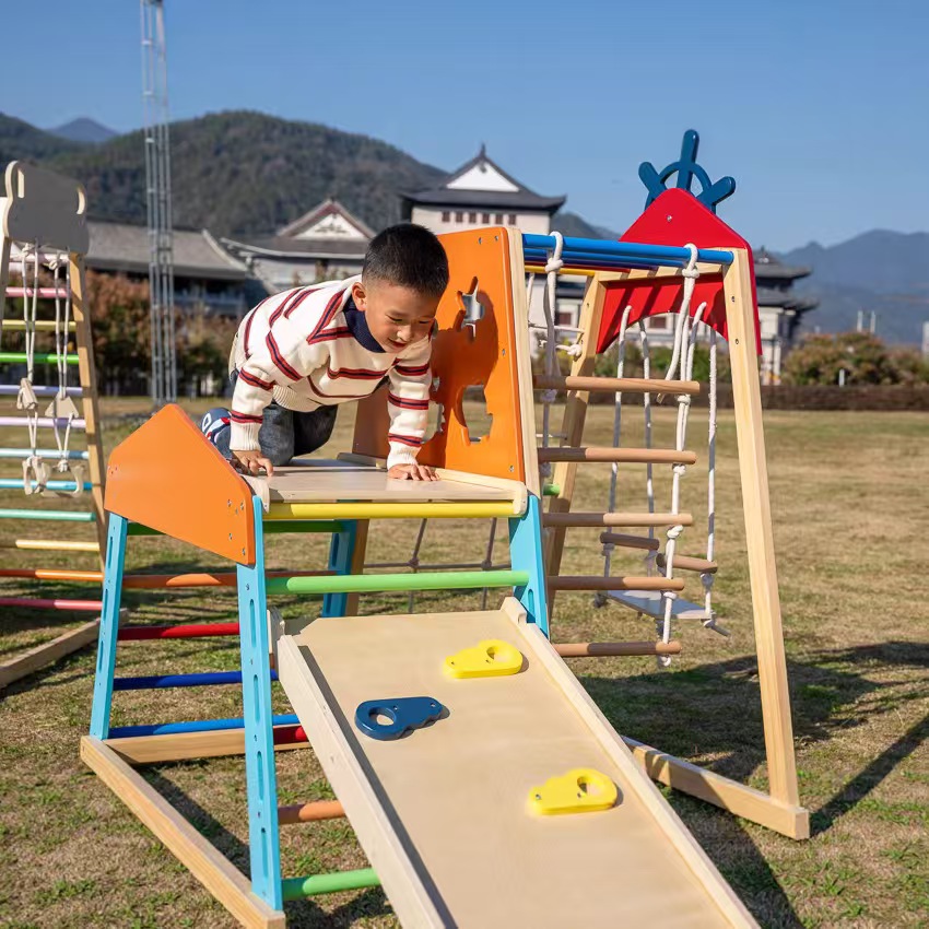Large Solid Wood Climbing Fram - Kids Outdoor Wooden Playset recension och pris