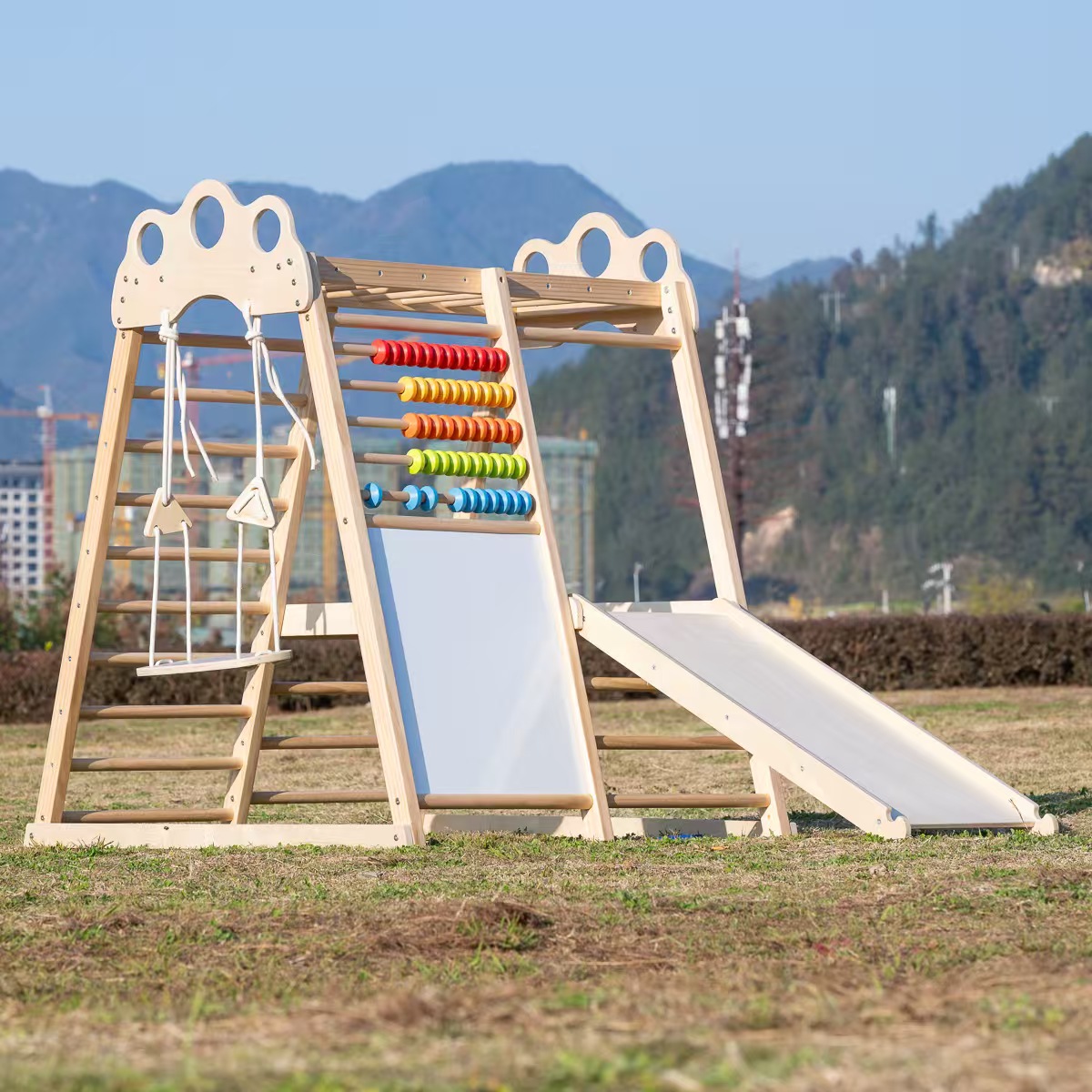 Large Solid Wood Climbing Fram - Kids Outdoor Wooden Playset recension och pris