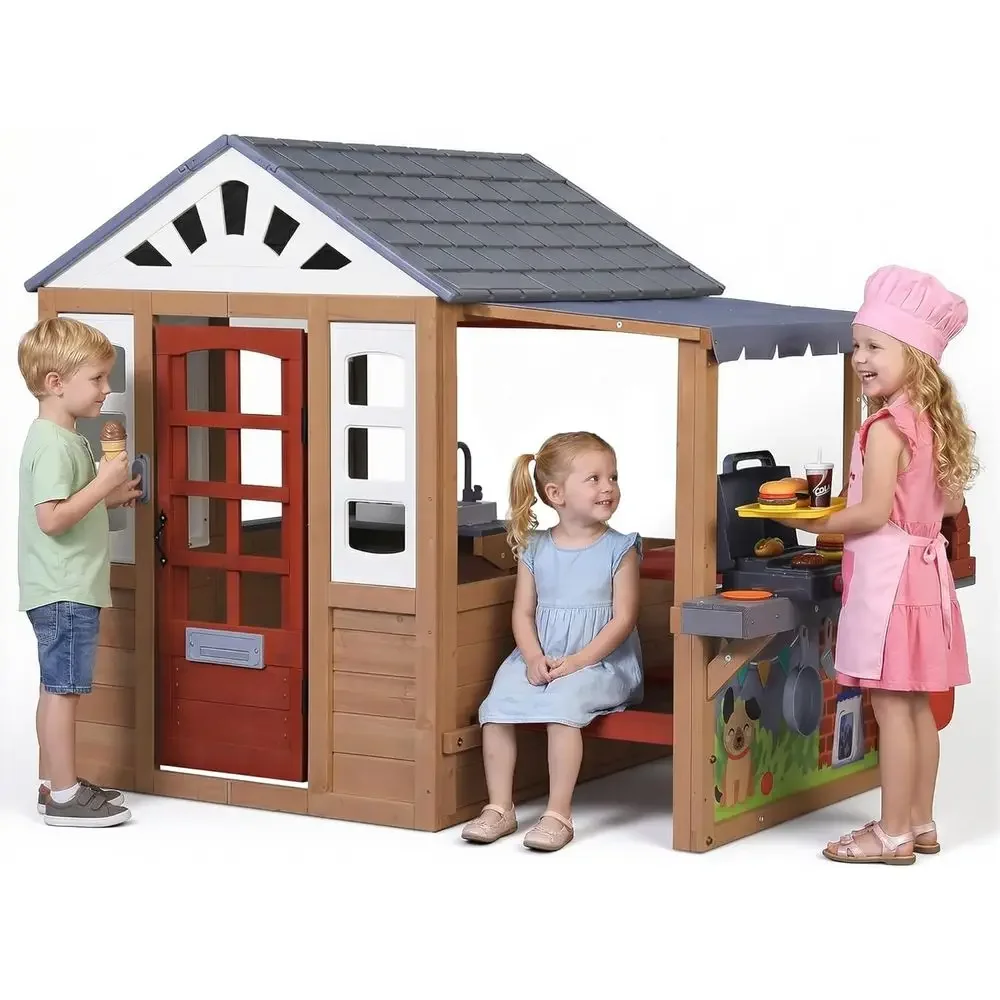 Kids Outdoor Wooden Playhouse, - Kids Outdoor Wooden Playset recension och pris