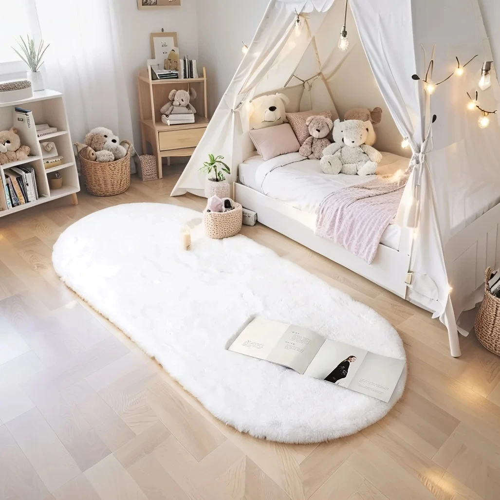 Oval Faux Rabbit Fur Rug Ultra - Kids Outdoor Floor Cushions recension och pris